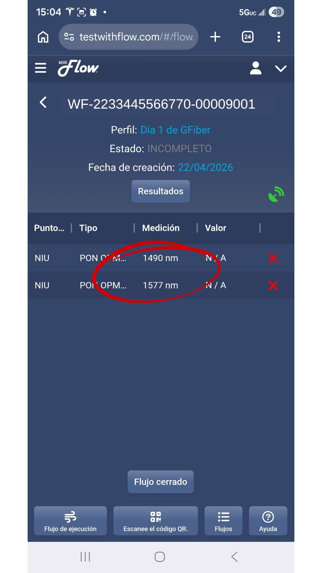Selección de frecuencia en TestWithFlow